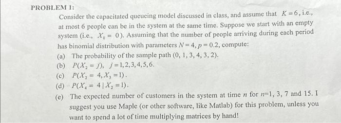 Solved PROBLEM 1: Consider the capacitated queueing model | Chegg.com