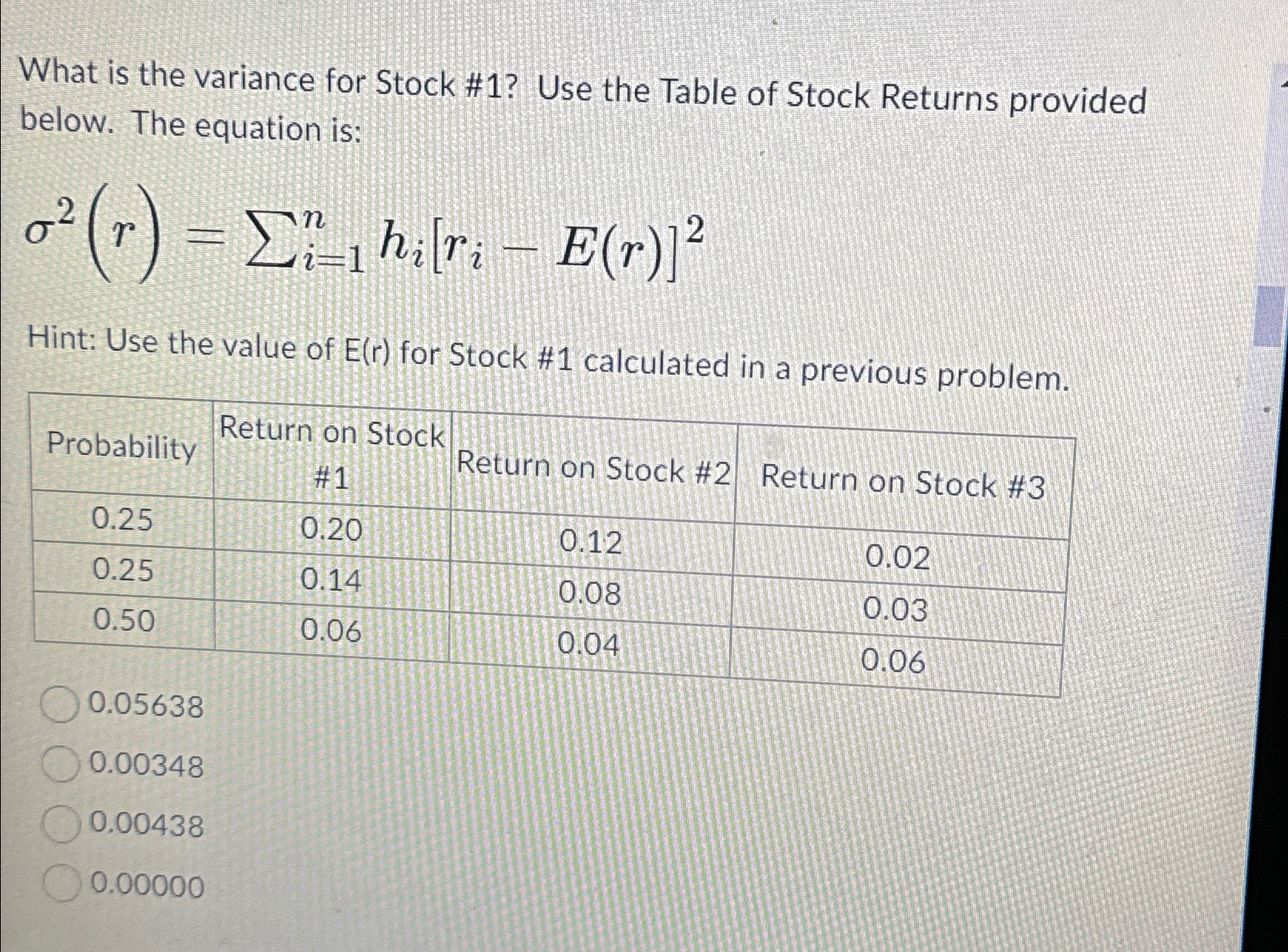 Solved What is the variance for Stock #1? Use the Table of | Chegg.com