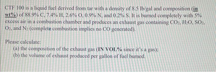 Solved CTF 100 is a liquid fuel derived from tar with a | Chegg.com
