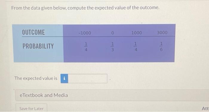 Solved From the data given below, compute the expected value | Chegg.com