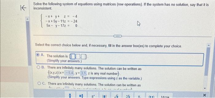 Solved Solve the following system of equations using | Chegg.com