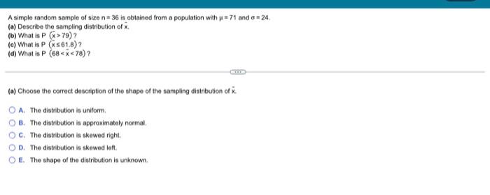 Solved A simple random sample of size n= 36 is obtained from | Chegg.com