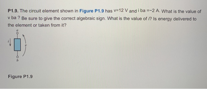 Solved P1.9. The circuit element shown in Figure P1.9 has | Chegg.com