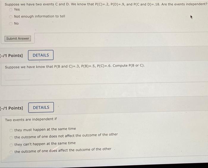 Solved Suppose we have two events C and D. We know that | Chegg.com