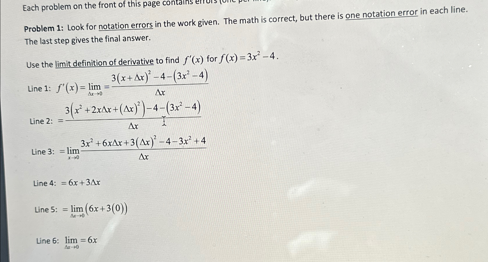 Solved Problem 1: Look for notation errors in the work | Chegg.com