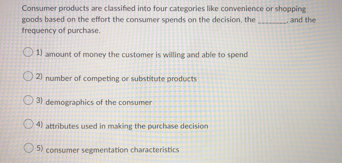 Solved Consumer Products Are Classified Into Four Categor Chegg Com chegg