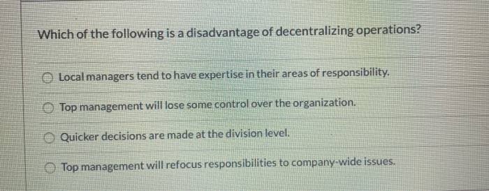 Solved Which Of The Following Is A Disadvantage Of Chegg
