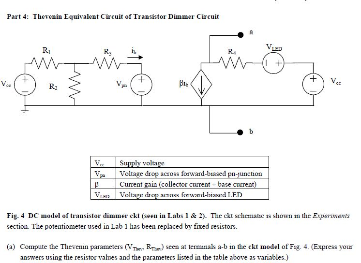 Solved Thevenin Equivalent Circuit of Transistor Dimmer