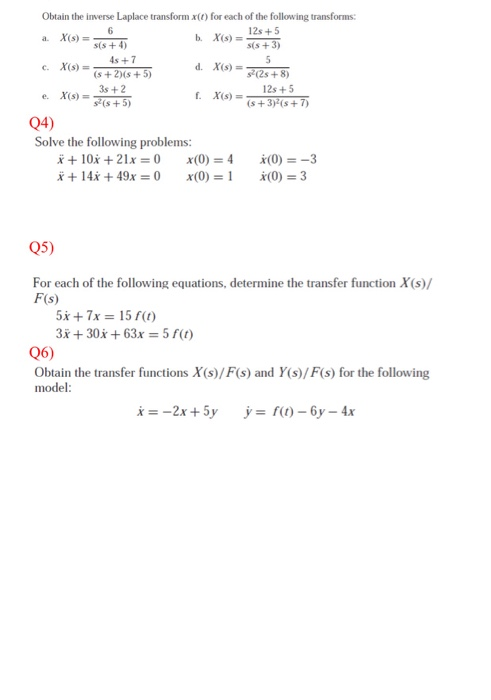 Solved Obtain The Inverse Laplace Transform X 1 For Each Chegg Com