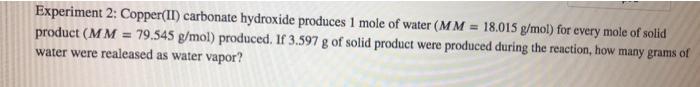 Solved Experiment 2 Copper II Carbonate Hydroxide Produces Chegg