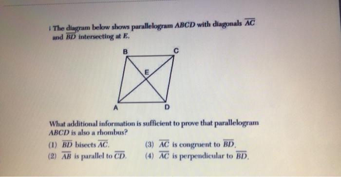 Solved 1 The diagram below shows parallelogram ABCD with | Chegg.com