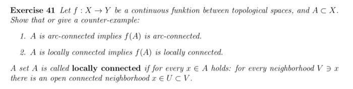 Solved Exercise 41 Let f:X→Y be a continuous funktion | Chegg.com