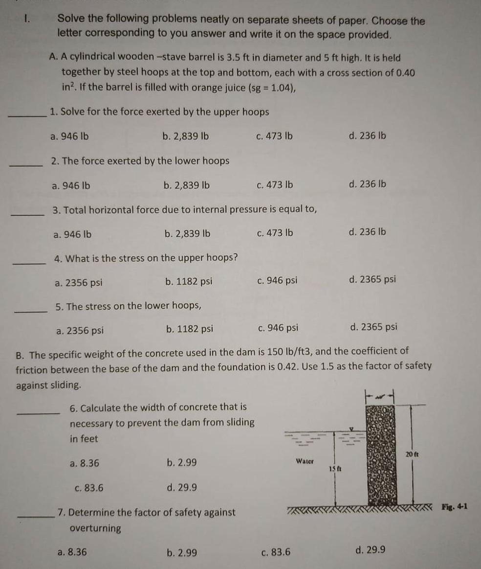 Solved I. Solve the following problems neatly on separate | Chegg.com