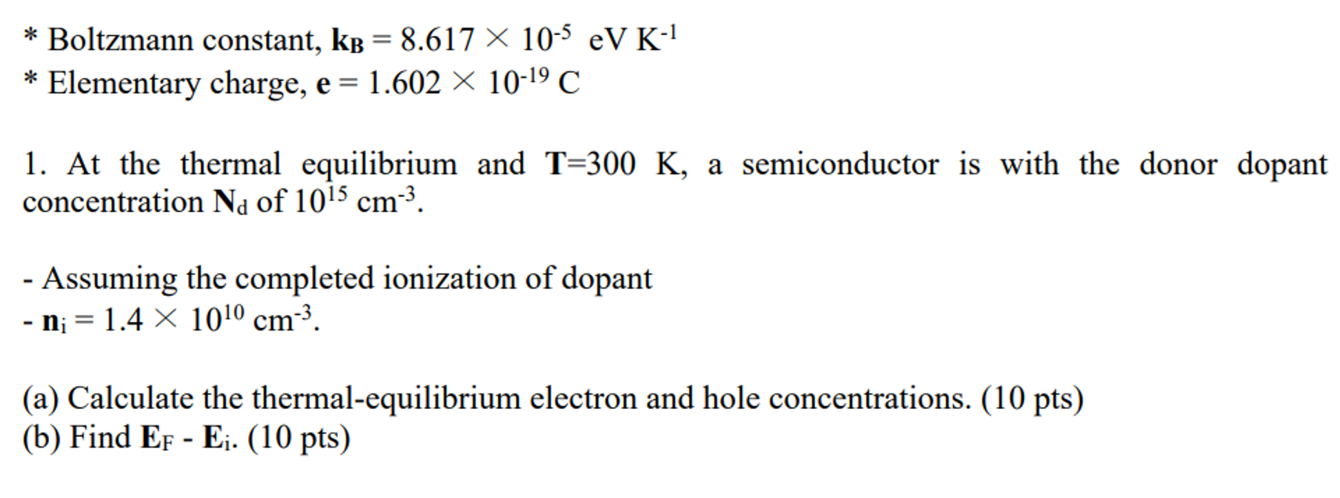 Kb Constant Boltzmann constant, kB=8.617×10-5eVK-1Elementary | Chegg.com