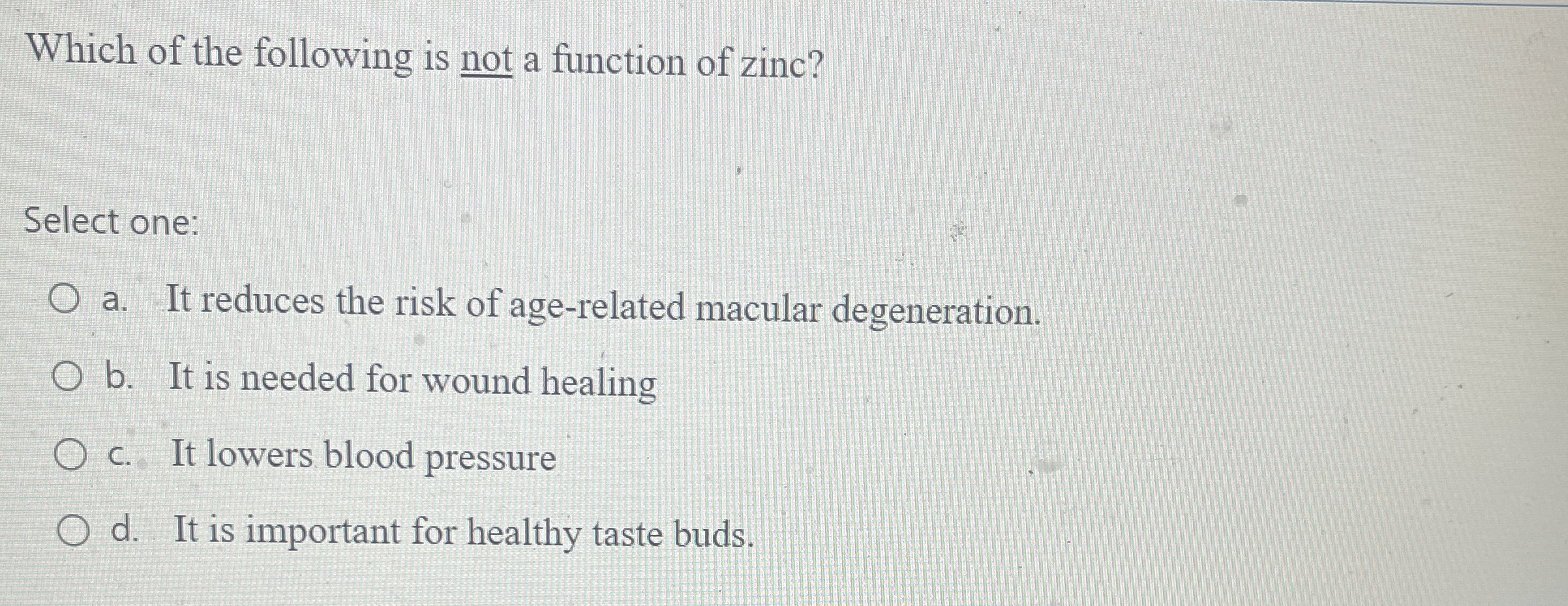 [Solved] Which of the following is not a function of zinc?