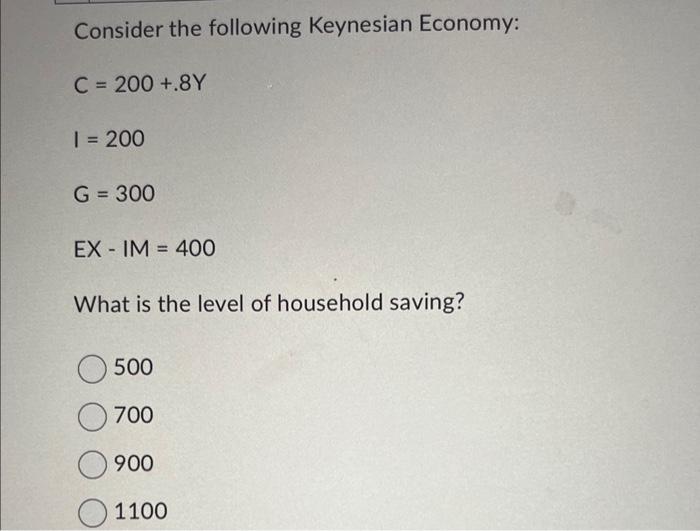 Solved Consider The Following Keynesian Economy: | Chegg.com