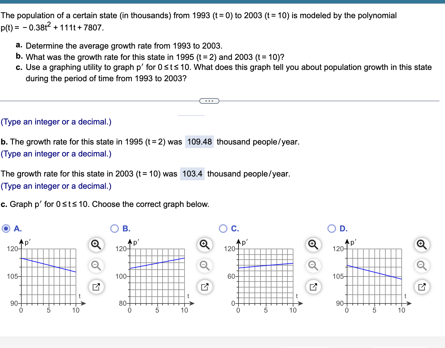 Solved The population of a certain state (in thousands) | Chegg.com