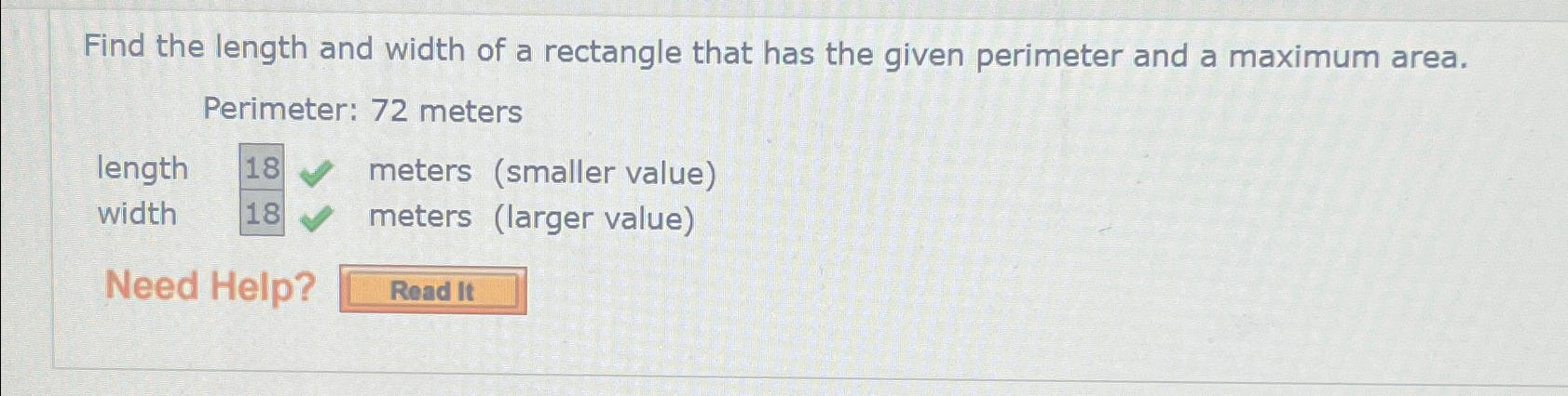 Solved Find the length and width of a rectangle that has the | Chegg.com