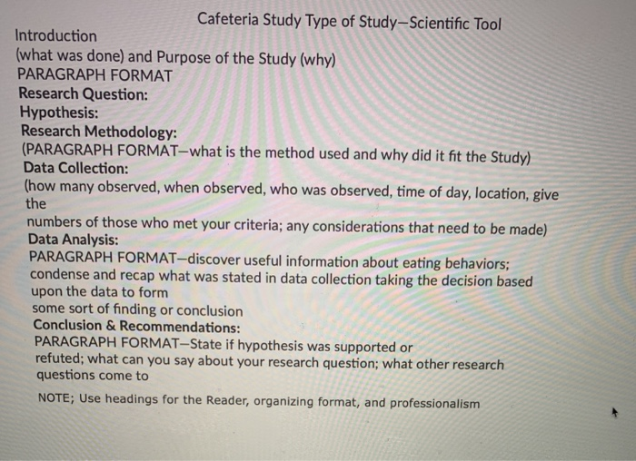 Cafeteria Study Type of Study-Scientific Tool 