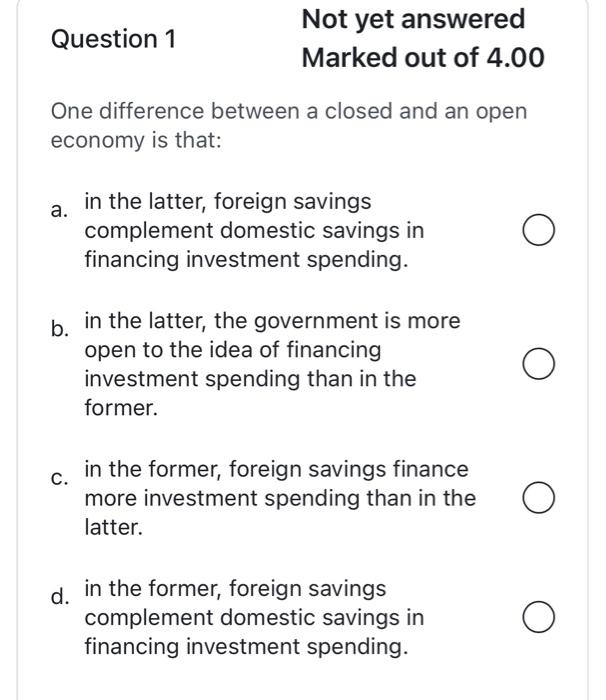 Solved Not yet answered Question 1 Marked out of 4.00 One Chegg