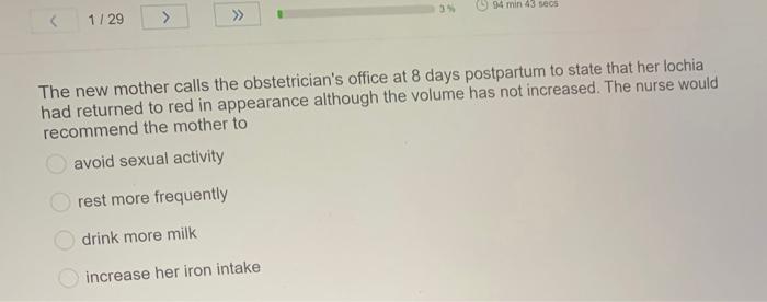 Solved The new mother calls the obstetrician's office at 8 | Chegg.com