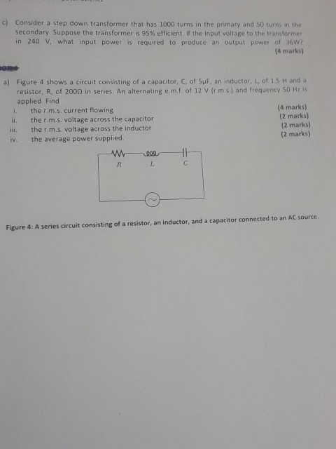 Solved C) Consider A Step Down Transformer That Has 1000 | Chegg.com