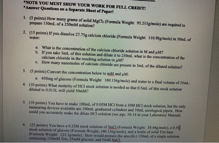 Solved *NOTE YOU MUST SHOW YOUR WORK FOR FULL CREDIT! | Chegg.com