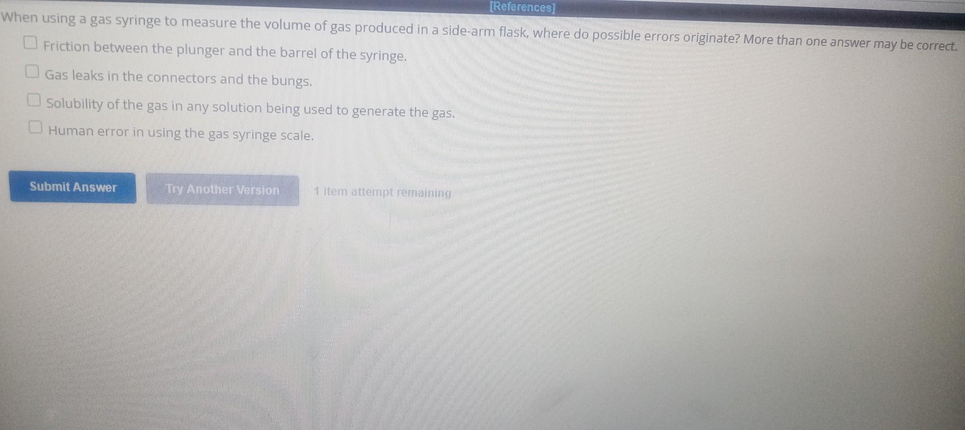 gas syringe experiment errors