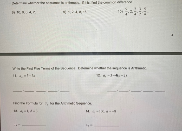 algebra 2 assignment determine if the sequence is arithmetic