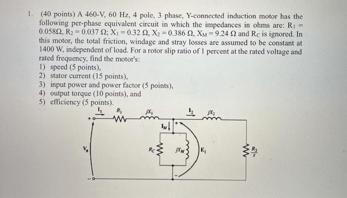 Solved 1. (40 points) A 460-V, 60 Hz, 4 pole, 3 phase, | Chegg.com