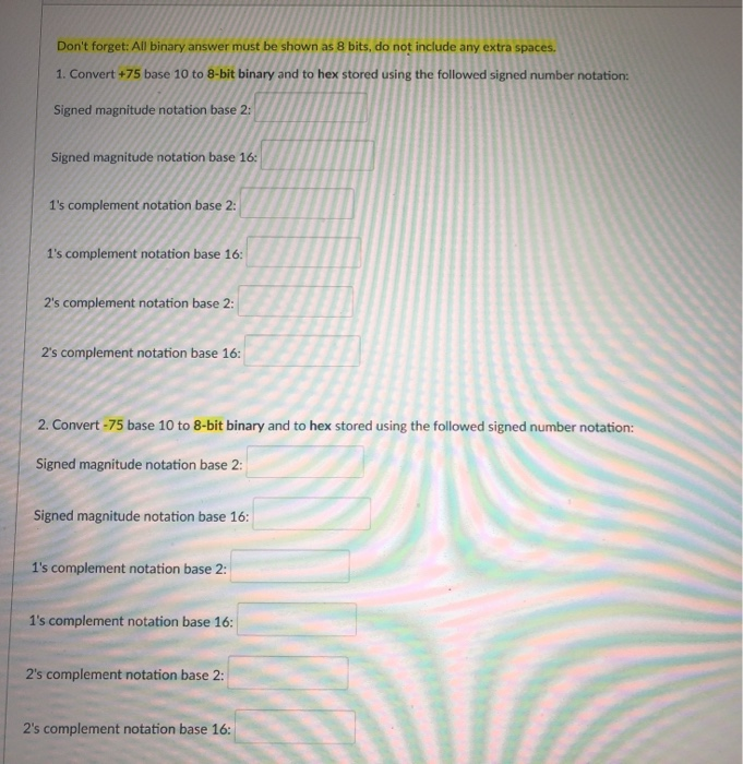 Solved Don't forget: All binary answer must be shown as 8 | Chegg.com