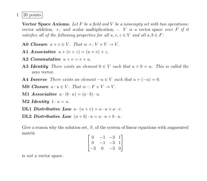 Solved vector space axioms let f be a field and v be a chegg