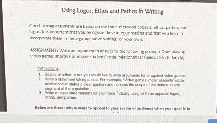 example essay using ethos pathos and logos
