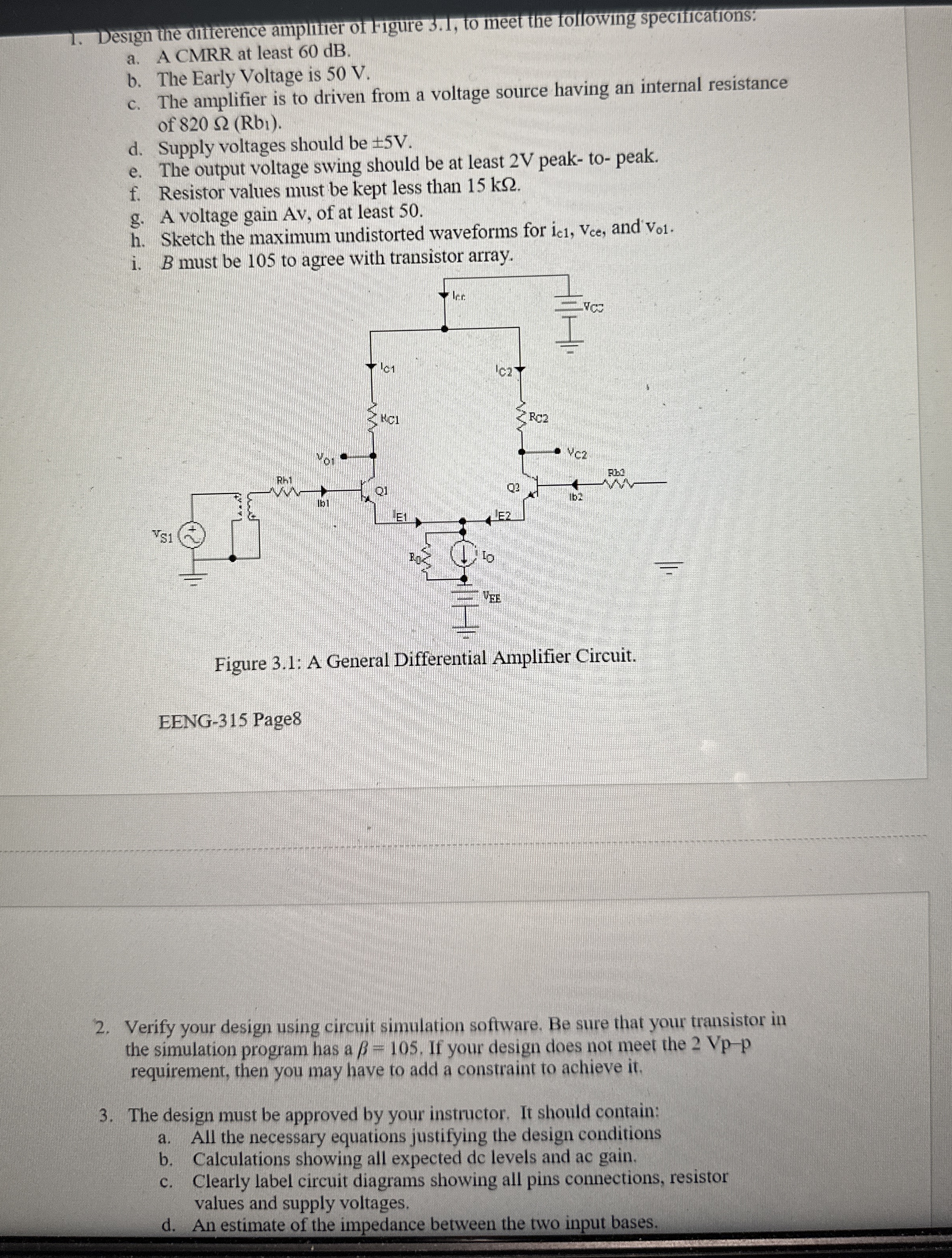 Solved Design the difference amplifier of Figure 3.1, ﻿to | Chegg.com