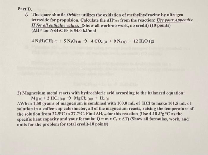 Solved Part D. 1) The space shuttle Orbiter utilizes the | Chegg.com