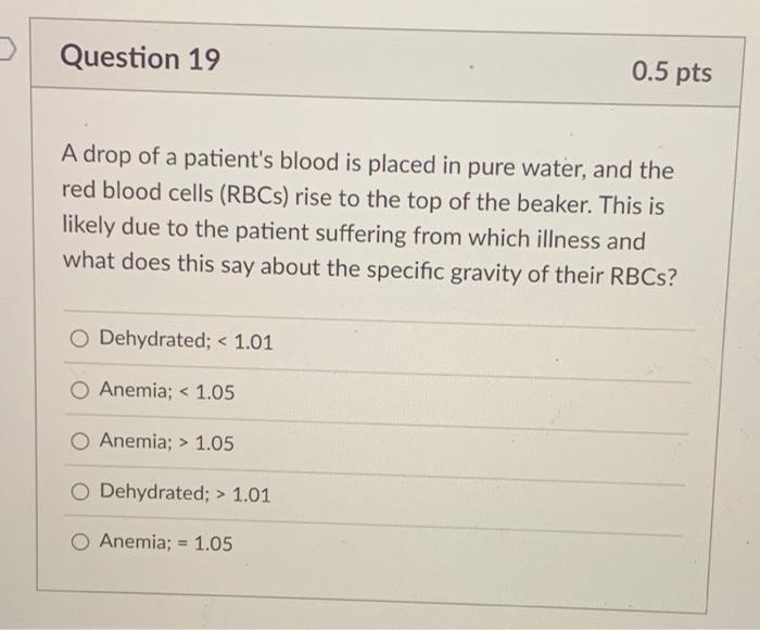 Solved > Question 19 0.5 pts A drop of a patient's blood is | Chegg.com