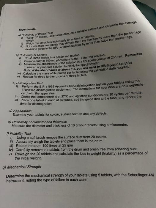 Solved Results a) Uniformity of Weight Test Weight of 20