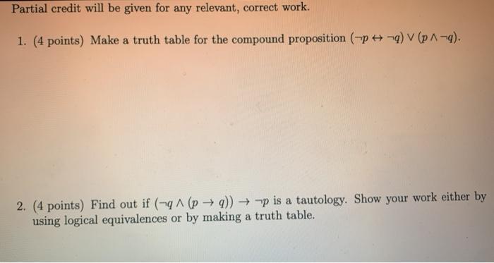 Solved Partial Credit Will Be Given For Any Relevant, | Chegg.com