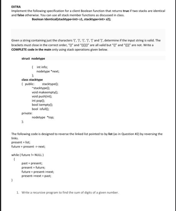 Solved EXTRA Implement the following specification for a | Chegg.com
