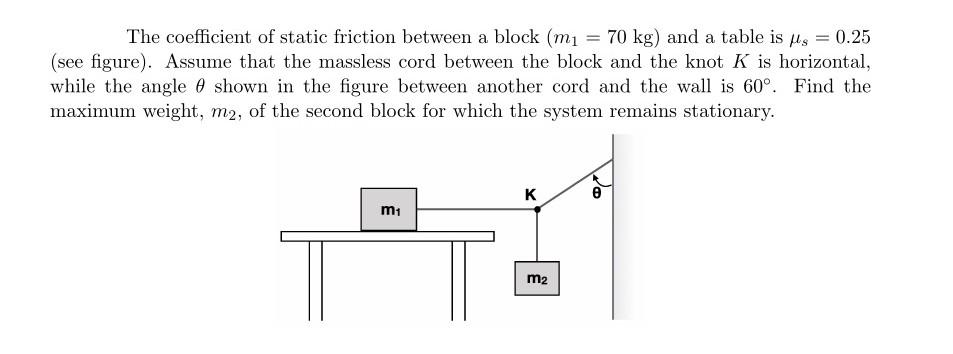 Solved = 0.25 The coefficient of static friction between a | Chegg.com