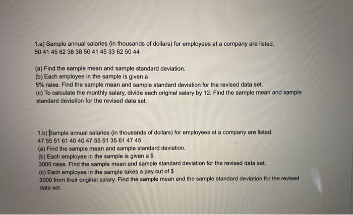 Solved 1.a) Sample Annual Salaries In Thousands Of Dollars) | Chegg.com