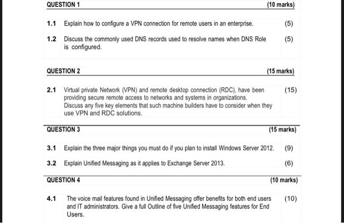 Solved 1.1 Explain how to configure a VPN connection for | Chegg.com