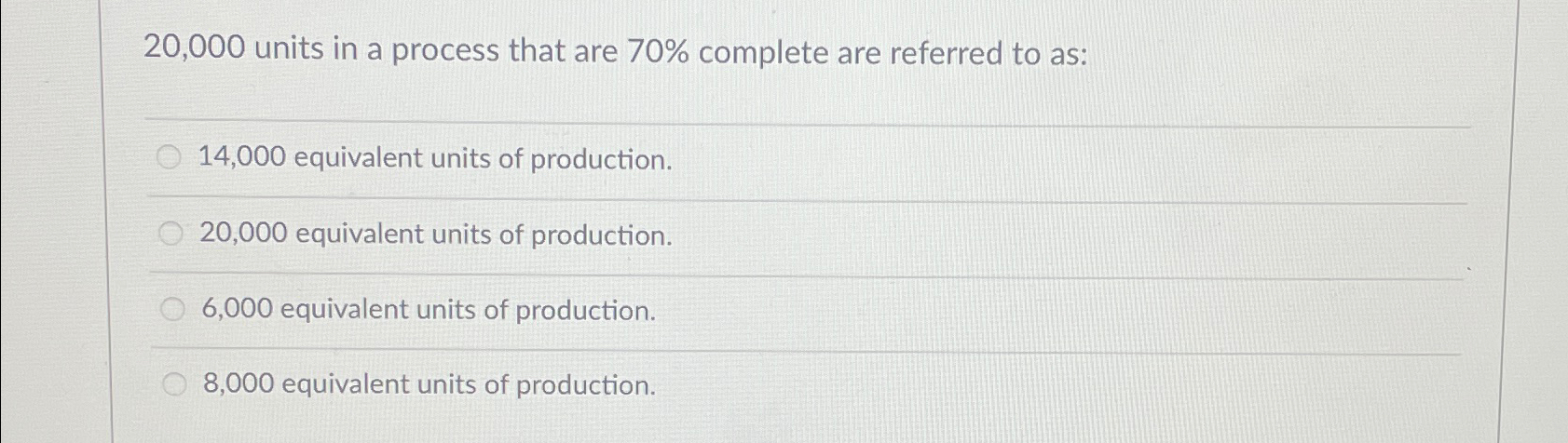 Solved 20,000 ﻿units in a process that are 70% ﻿complete are | Chegg.com