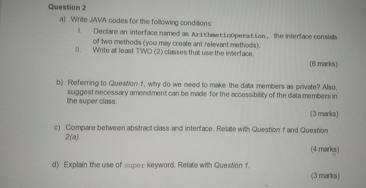 Question 2 a) Write JAVA codes for the following | Chegg.com