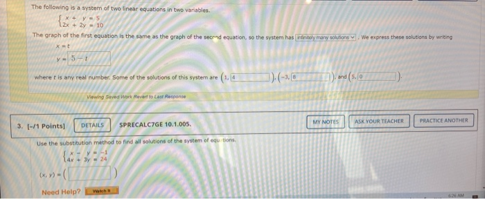 Solved The Following Is A System Of Two Linear Equations In Chegg Com