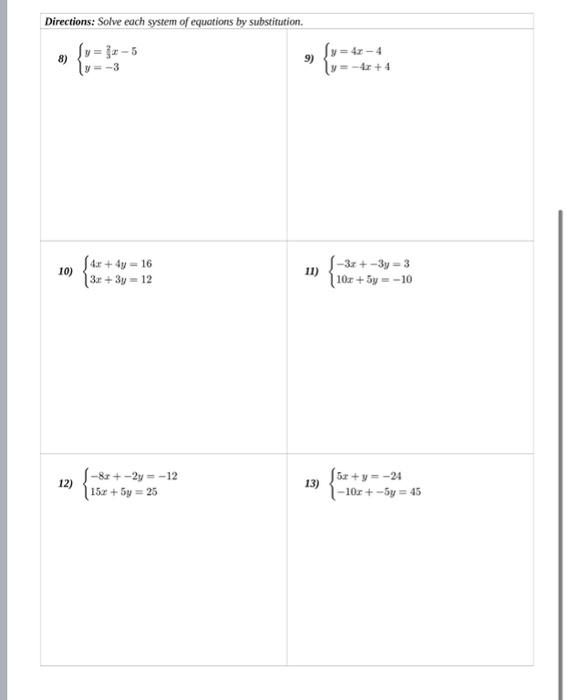 Solved Directions: Solve each system of equations by | Chegg.com