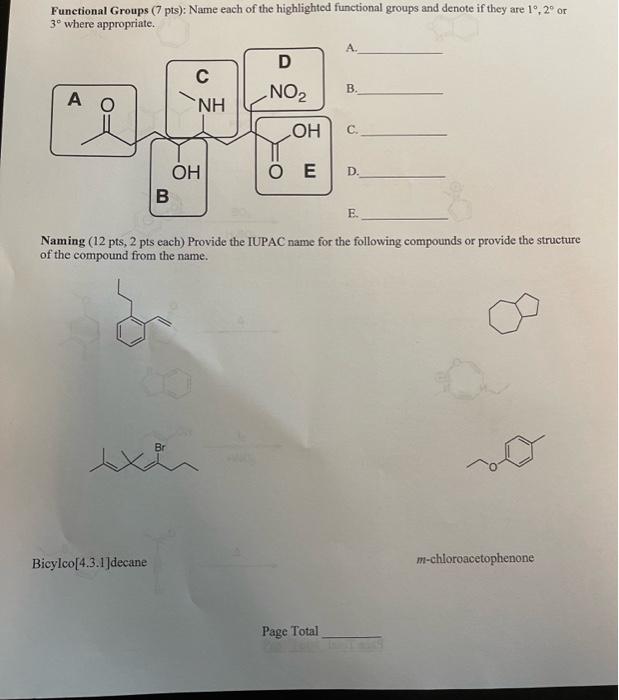 Solved Functional Groups 7 Pts Name Each Of The 7073