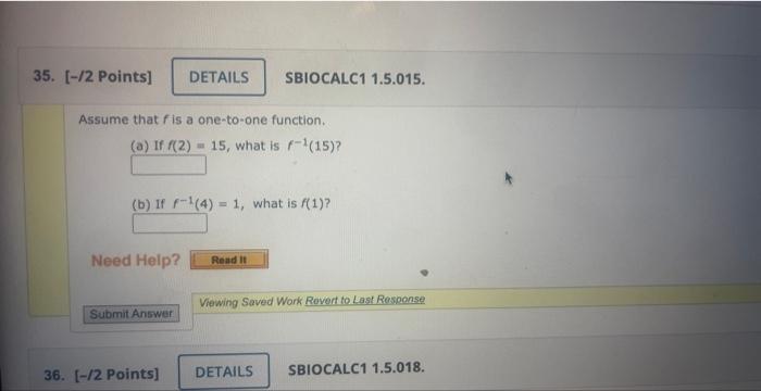 \( f(2)=15, w \)
\( f^{-1}(4)=1 \)