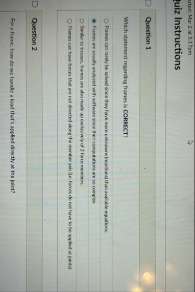Solved arted: Mar 2 ﻿at 5:17pmuiz InstructionsQuestion | Chegg.com