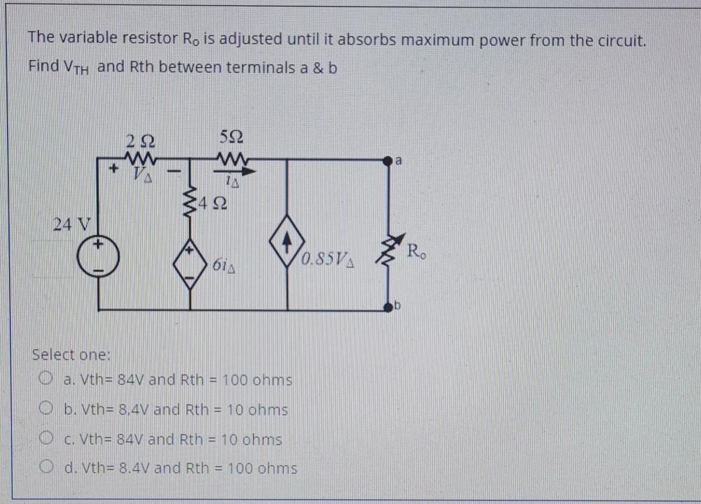 Solved The Variable Resistor Ro In The Circuit In Fig vrogue.co